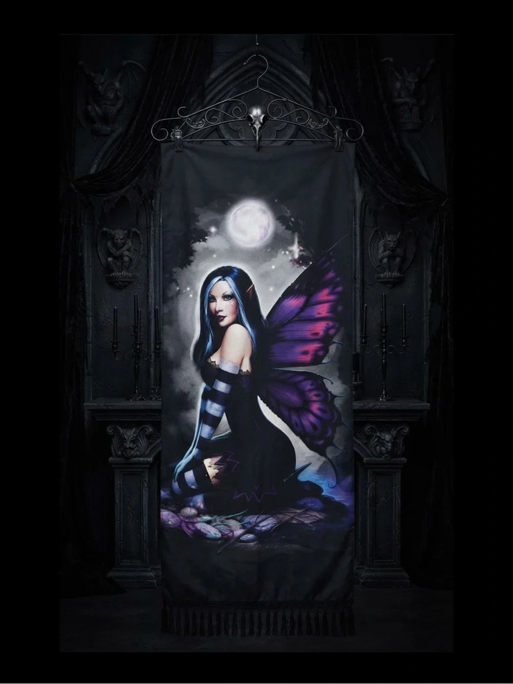 Mystical Moon Fairy Tapestry 50x60 Black Purple Gothic Fantasy NWT